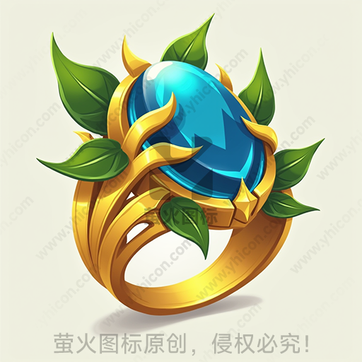 金色戒指镶嵌蓝色宝石和绿叶