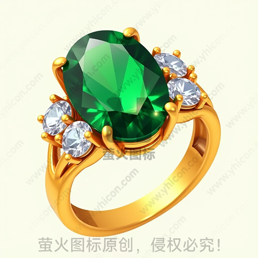 黄金戒指镶嵌一颗大绿宝石和多颗白钻