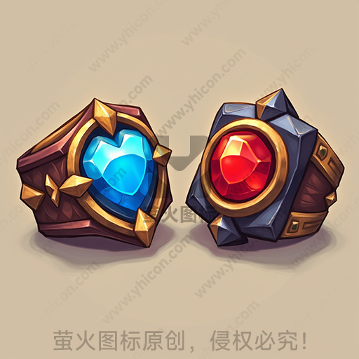 两枚带宝石的华丽戒指，一红一蓝
