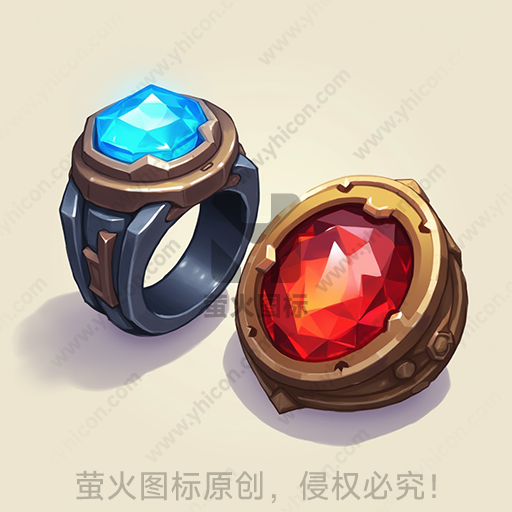 两枚带有宝石的戒指，一蓝一红