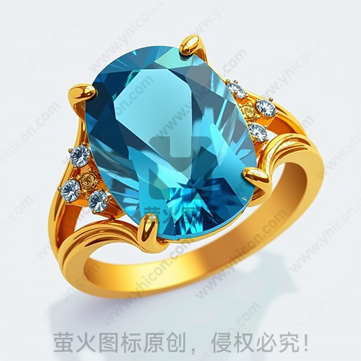 金色戒指，装饰有大蓝宝石及小钻石