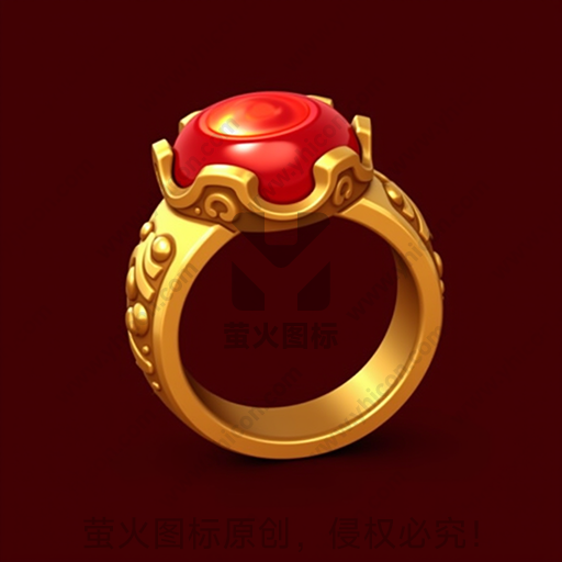 金色戒指，顶部镶有红色宝石