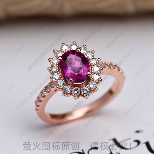 紫色宝石镶嵌的精美金戒指