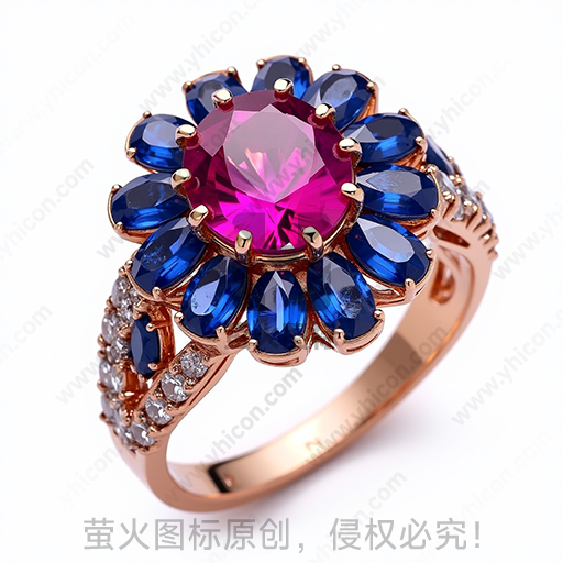 一枚镶有红蓝宝石的金戒指