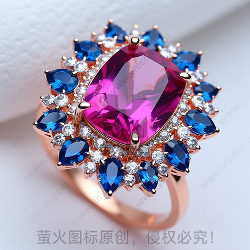 粉红色宝石搭配蓝色宝石的戒指