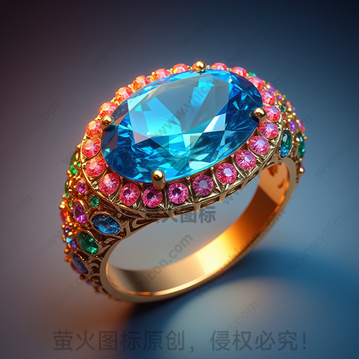 蓝色宝石镶嵌的彩色宝石戒指