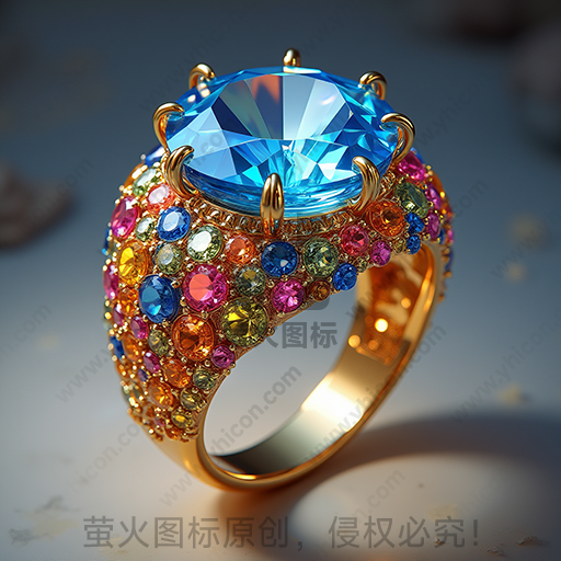 宝石镶嵌的黄金戒指，色彩斑斓