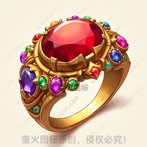镶有红色大宝石和多彩小宝石的金戒指