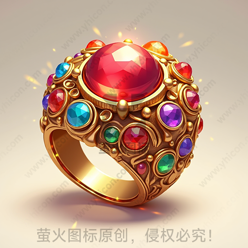 金色戒指镶嵌多彩宝石及红色大宝石