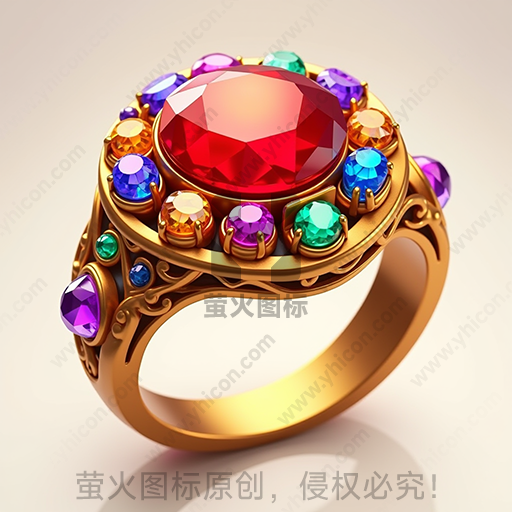 一枚镶嵌彩色宝石的金戒指