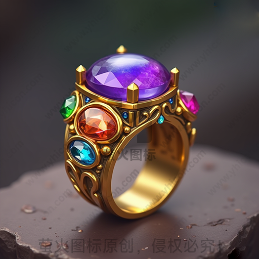 彩色宝石镶嵌的黄金戒指