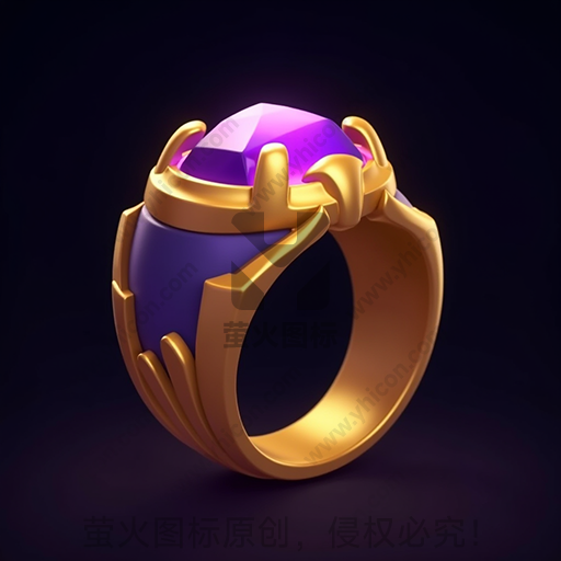 紫色宝石，金色戒指底座，高光渲染