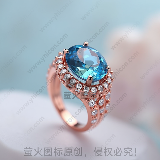 精致的蓝宝石钻石戒指，镶嵌在玫瑰金环上