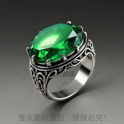 一个镶有大型绿宝石的复古银戒指