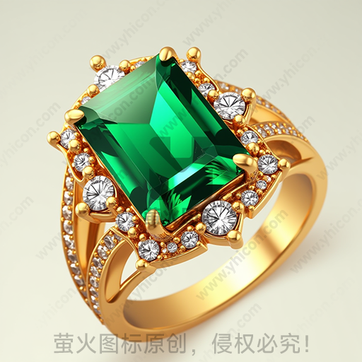 一枚镶嵌有绿色宝石的金戒指