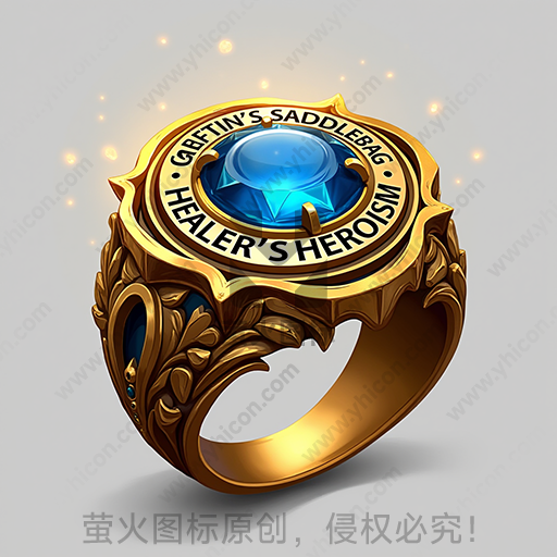 金色戒指，中央镶嵌蓝宝石，装饰繁复
