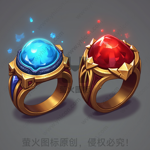 两枚镶有蓝色和红色宝石的金戒指