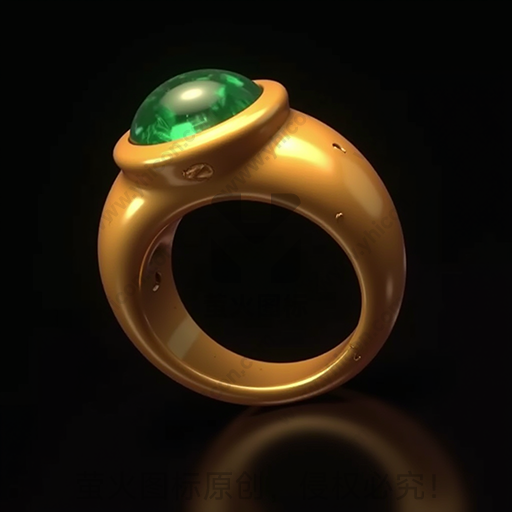 金色戒指，顶部镶嵌绿宝石
