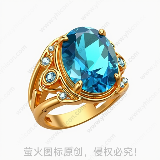 金色戒指配大蓝宝石和小钻石