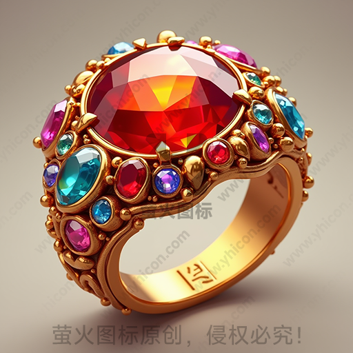 一枚镶嵌多彩宝石的金戒指
