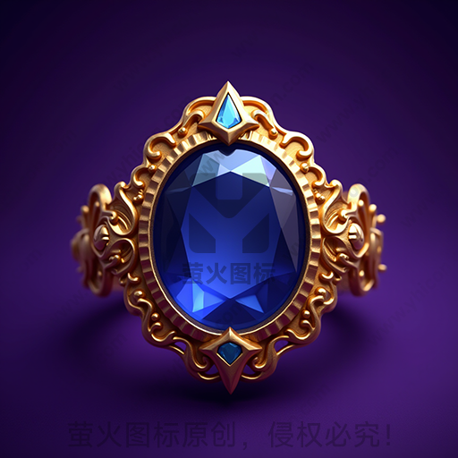 金色戒指，镶嵌蓝色宝石，精细设计