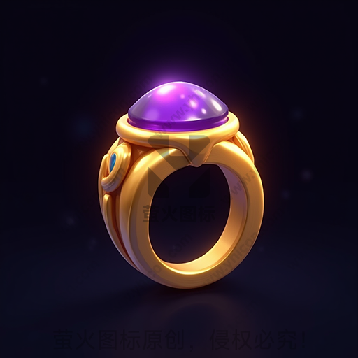 一枚金色戒指，镶有紫色宝石和闪光