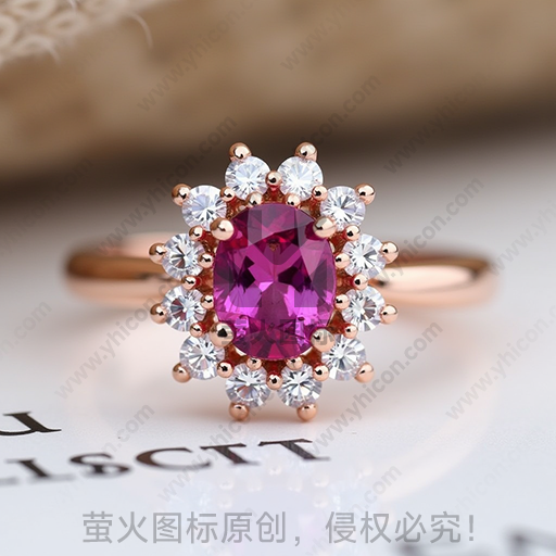 图片内容粉红色宝石镶嵌的金戒指