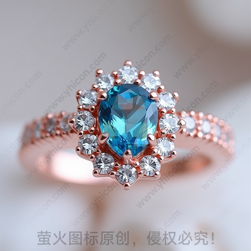 精致的蓝宝石戒指，周围环绕着白钻