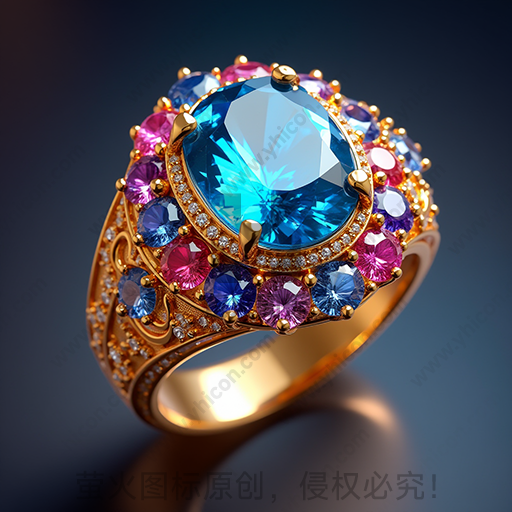 这是一枚镶有多彩宝石的金戒指