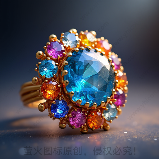 一枚镶有多色宝石的黄金戒指