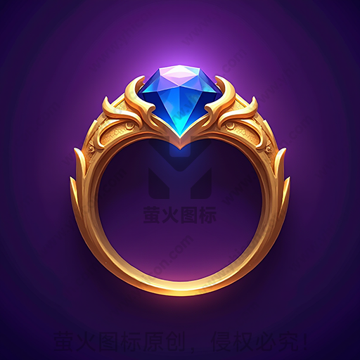 紫色背景上的金色戒指，顶部镶蓝宝石