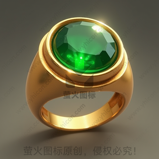 金色戒指镶嵌着绿色宝石