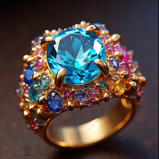 宝石镶嵌的金色戒指，色彩斑斓
