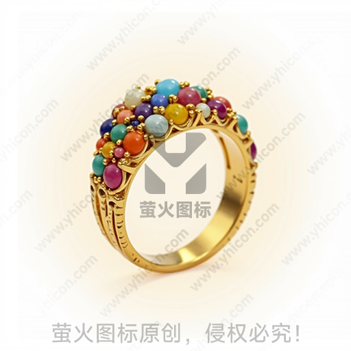 彩色宝石镶嵌的金色戒指