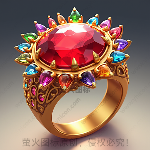 华丽的金戒指镶嵌多彩宝石