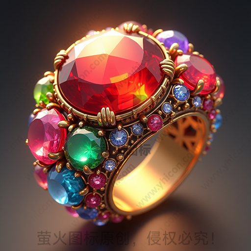 金色戒指，镶嵌多彩宝石，华丽光泽