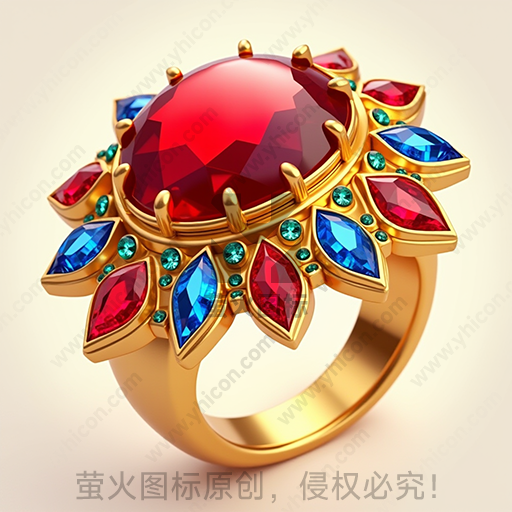 一枚镶嵌红蓝宝石的金戒指