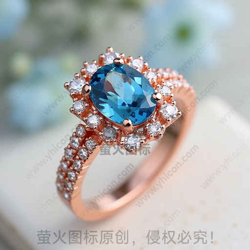 粉金色戒指镶嵌蓝宝石和钻石