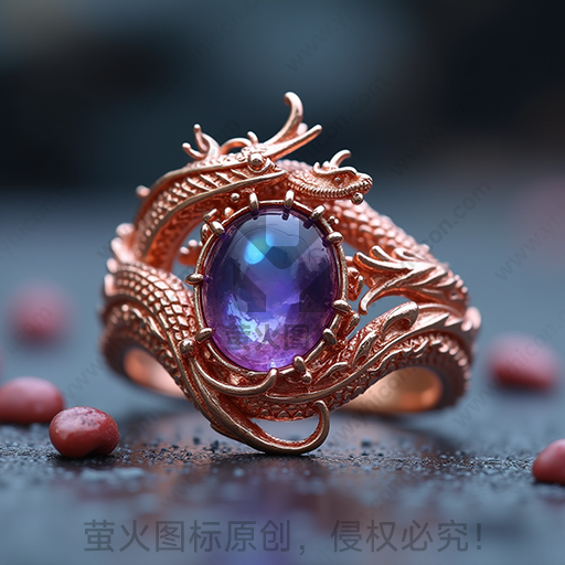 精致金属龙形戒指，镶有一颗紫色宝石