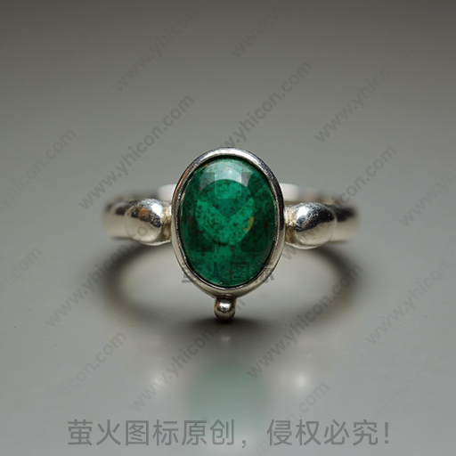 绿色宝石镶嵌的银质戒指
