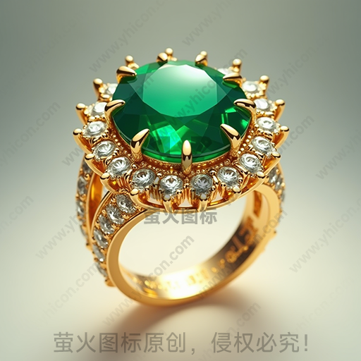 金色戒指，镶有绿宝石及多颗钻石