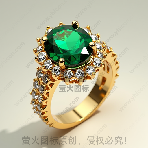 一枚镶有绿宝石和钻石的金戒指