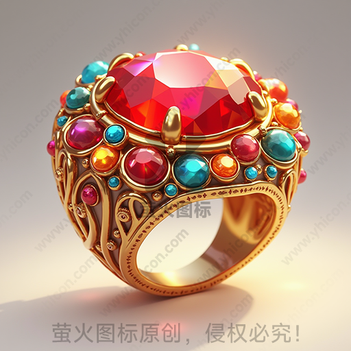 华丽的金戒指，装饰有多彩宝石