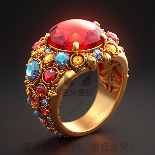 奢华金戒指镶嵌多彩宝石