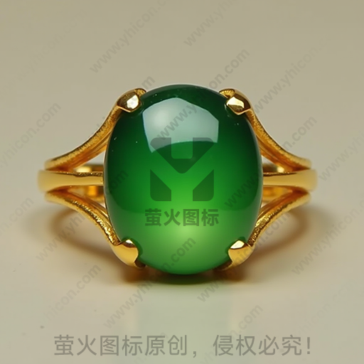 一枚金色戒指镶嵌着绿色宝石
