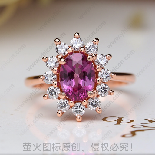 粉红色宝石镶嵌玫瑰金戒指