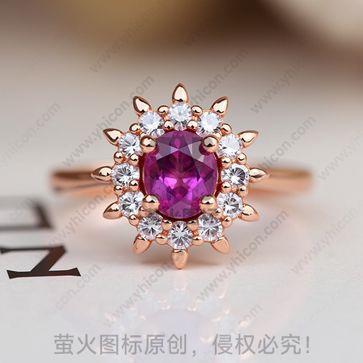 粉金色戒指，中间镶有粉红色宝石