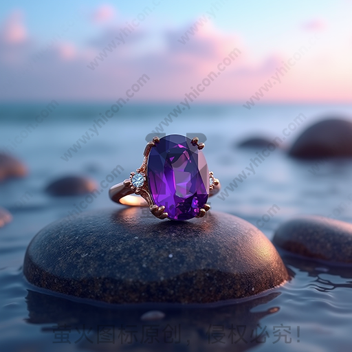 海边石头上放着一枚钻石戒指