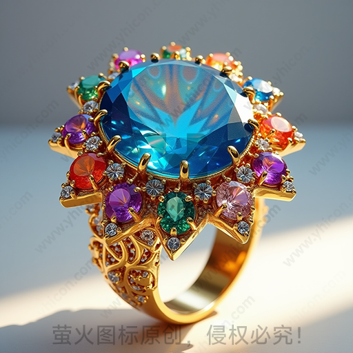 金色戒指镶嵌多彩宝石和钻石
