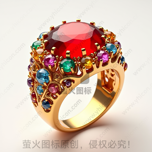 红宝石镶嵌的金色多宝石戒指